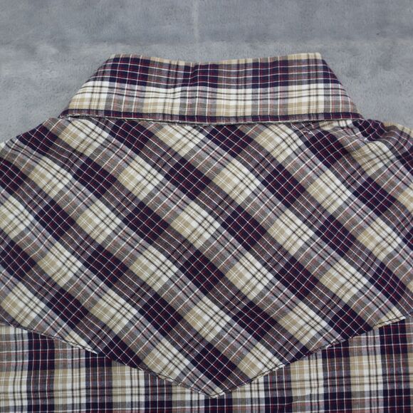 Wrangler Shirt Mens Medium Blue Red Plaid Pearl Snap Western Workwear Button Up - Picture 11 of 14